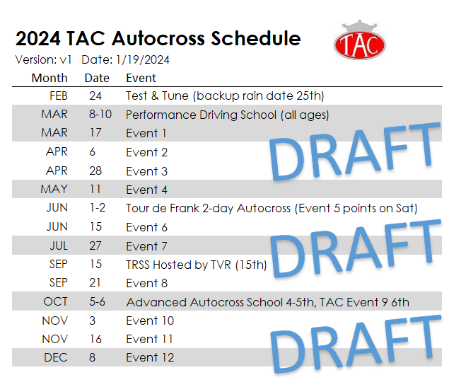 Forums / Autocross / [OBSOLETE] 2024 Autocross Schedule NOT OFFICIAL